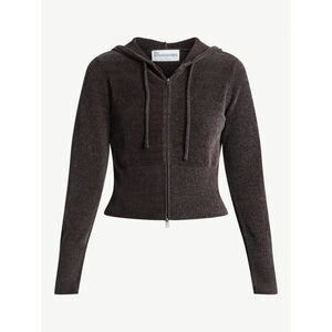 Chenille Y2K Vibe Zip Cropped Sweater Hoodie Sz L Breen Chocolate Coffee Brn NWT